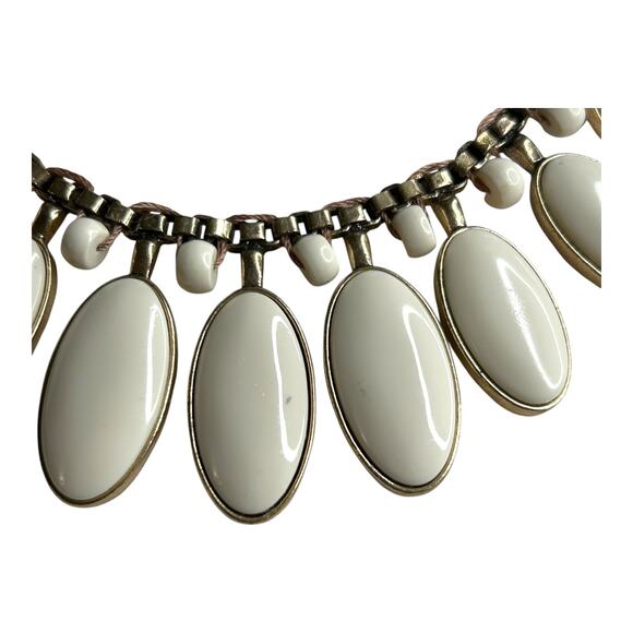 Lucky Brand Off White Ovals Gold Tone Bib Statement Necklace Boho Glam - Picture 3 of 4
